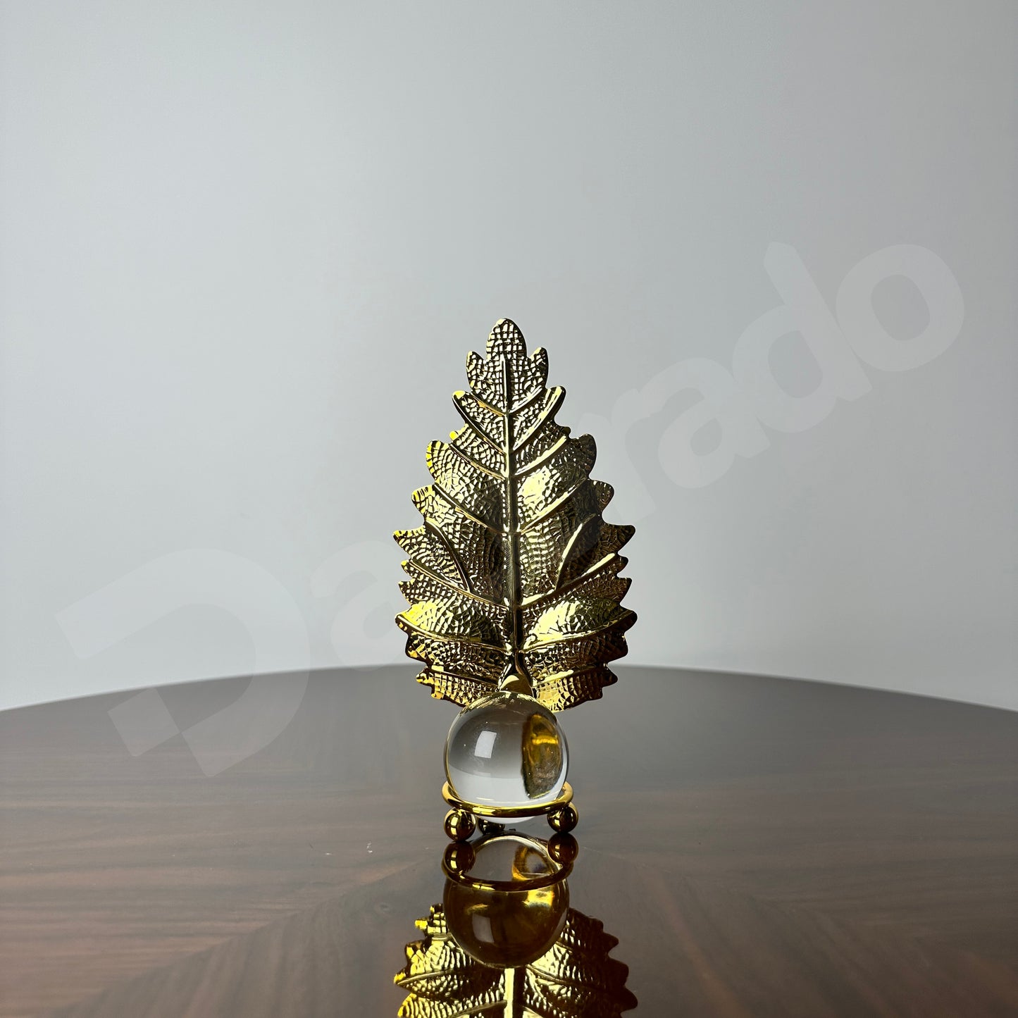 Golden Common Oak Leaf with Crystal Glass Ball