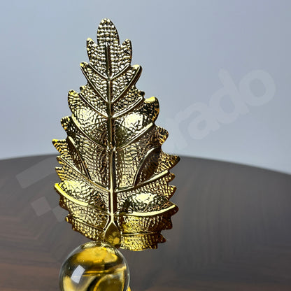 Golden Common Oak Leaf with Crystal Glass Ball