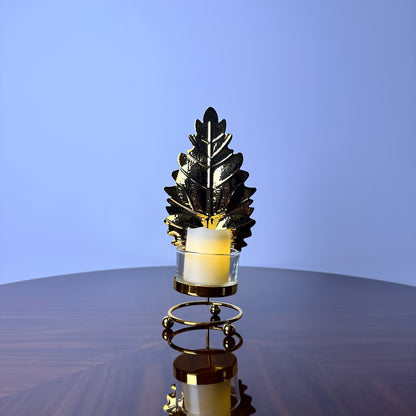 Golden Leaf Candle Holder with Candle