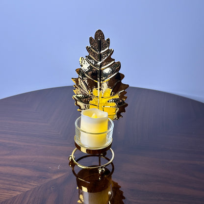 Golden Leaf Candle Holder with Candle