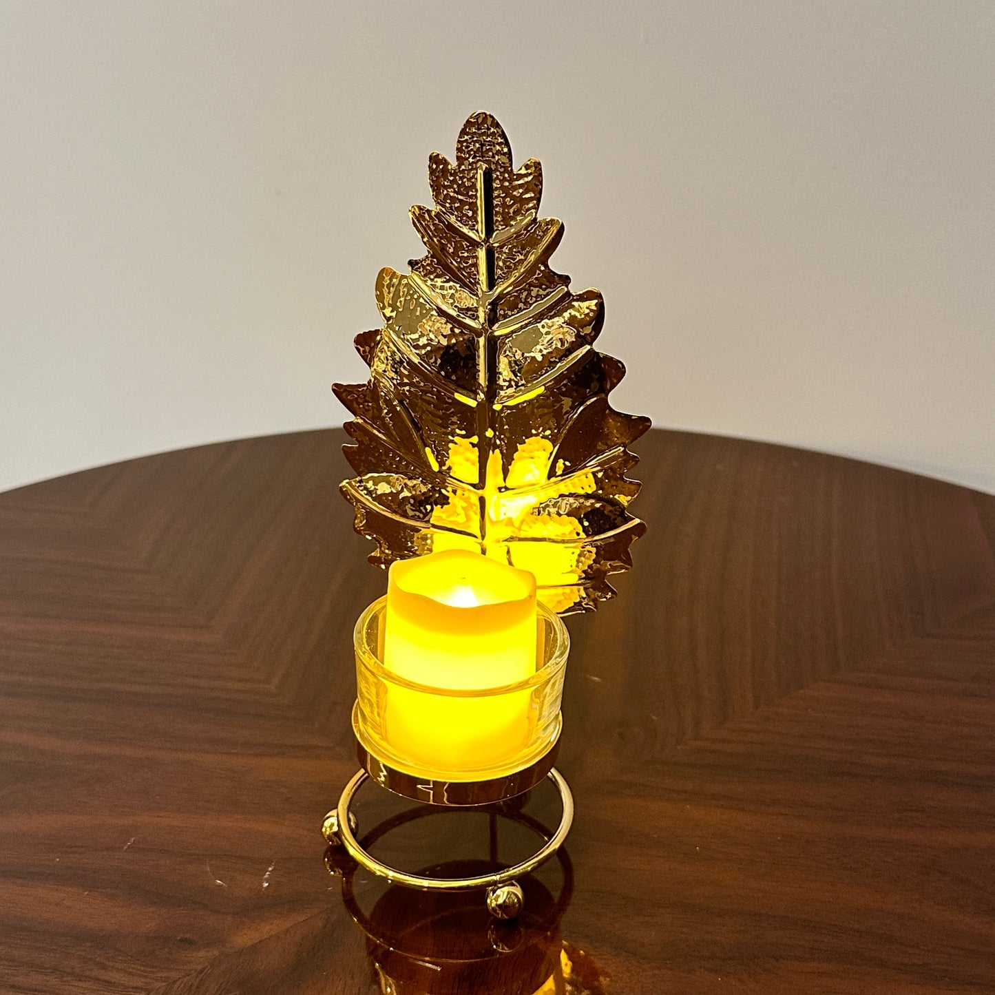 Golden Leaf Candle Holder with Candle