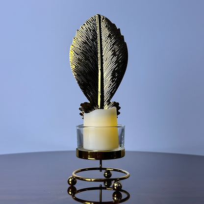 Golden Plain Leaf Candle Holder